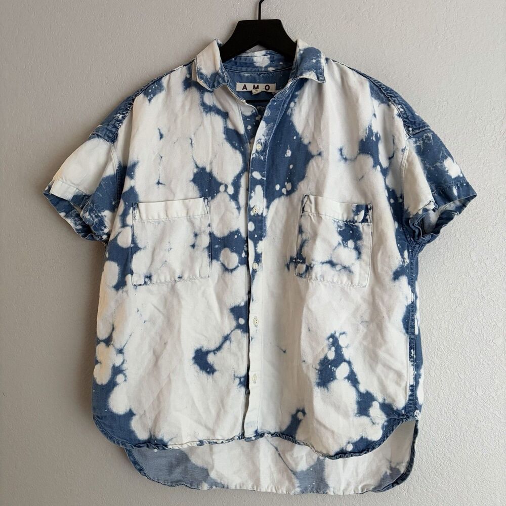 AMO Bleach Dye Denim Shirt Size XS Blue